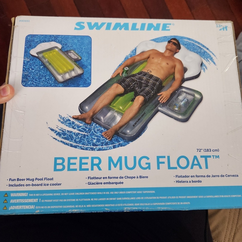 New Swimline 72" Inflatable Frosted Beer Mug Swimming Pool Lounger Floating Raft